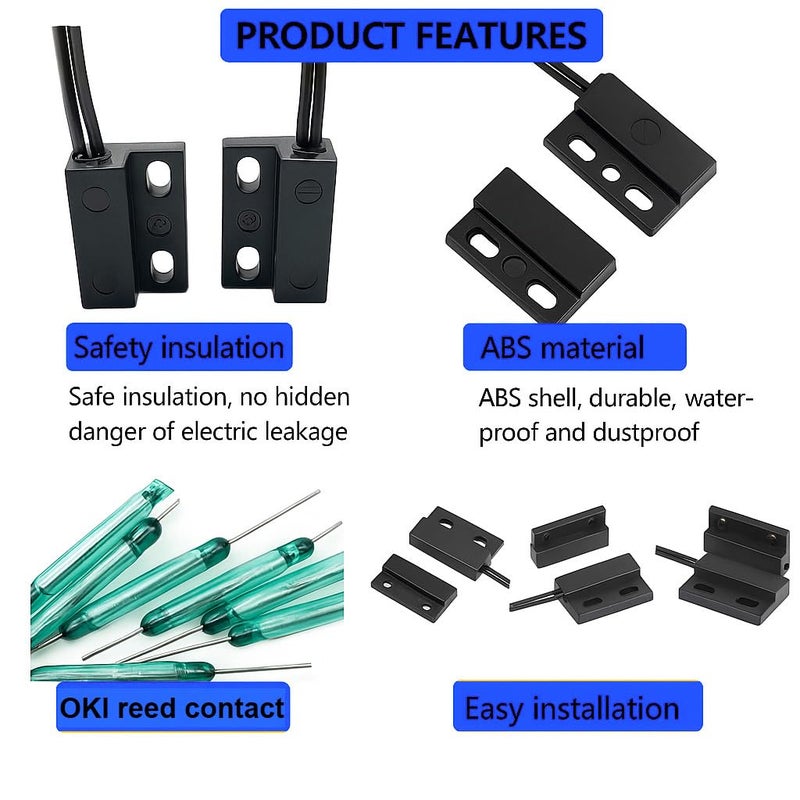 Gebildet 5pcs Recessed Wired Security Window Gate Contact Sensor Alarm Magnetic Reed Switch Black, Magnetic Door Sensor, Normally Closed Magnetic Switch - Image 4